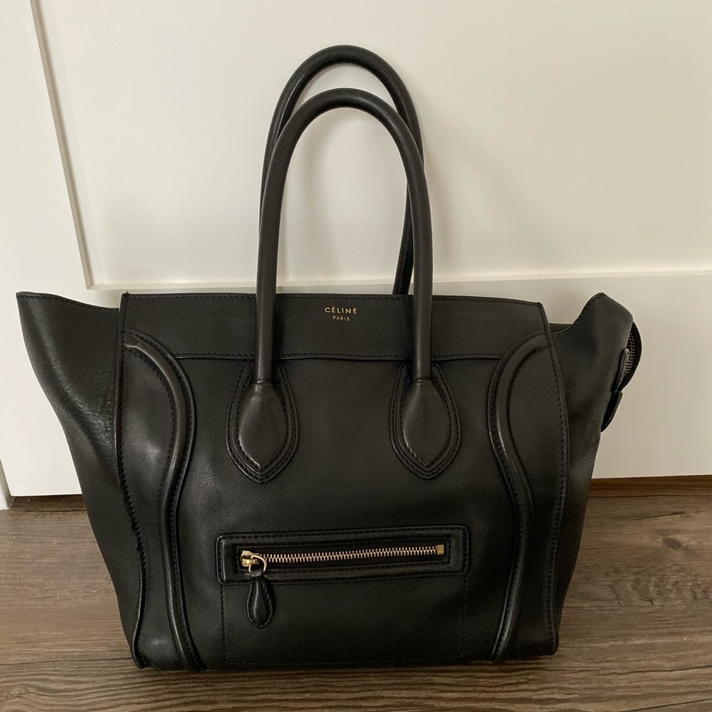 Celine Black Leather Tote with Gold Hardware